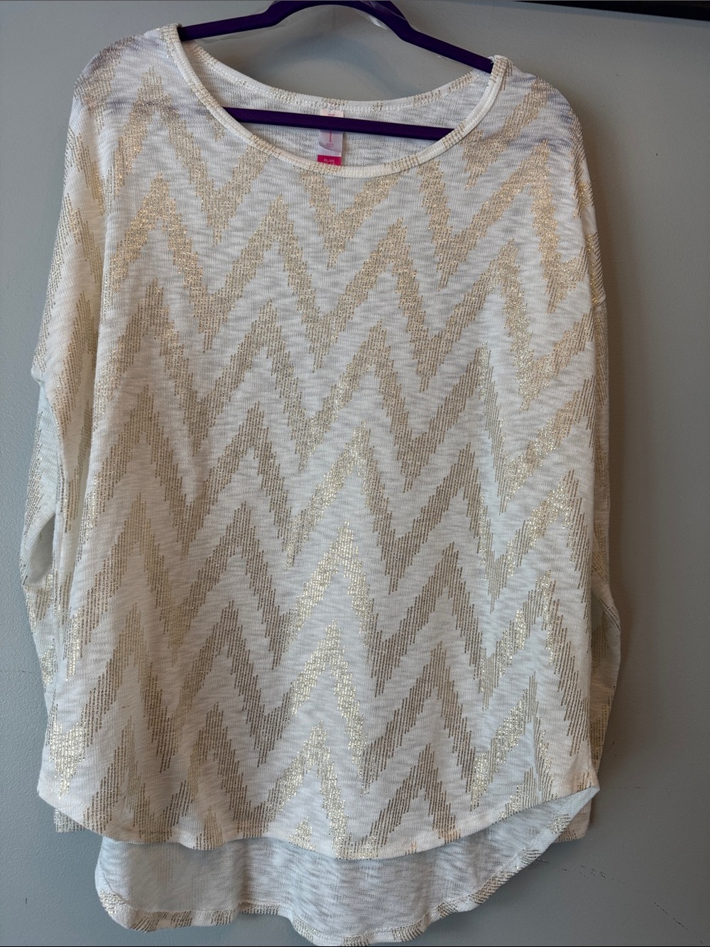 No Boundaries White Long Sleeve Top with Gold Chevron Accent